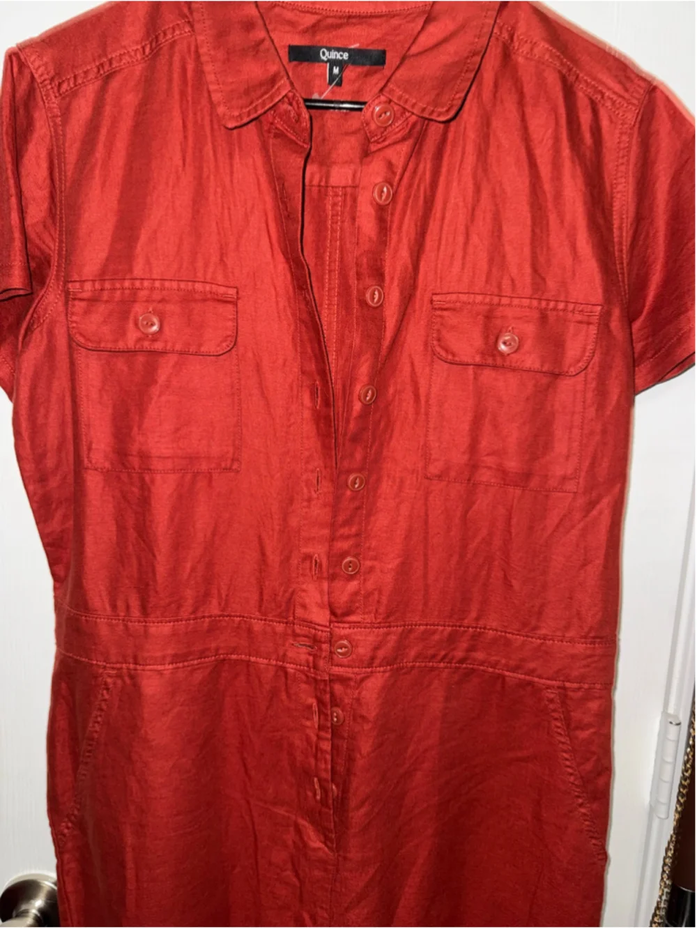 Quince Linen Organic Cotton Utility Jumpsuit Terracotta Size M